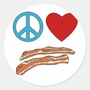 Peace Love Bacon Symbology Tshirt, Mok Ronde Sticker