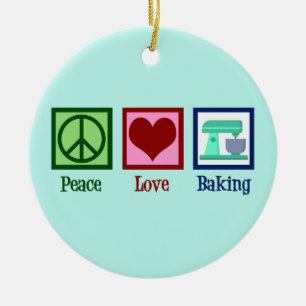Peace Love Baking Kute Bakery Blauwgroen Stand Mix Keramisch Ornament