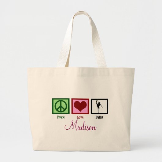 Peace Love Ballet Custom Dancer Grote Tote Bag (Voorkant)