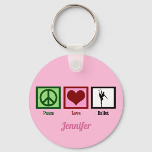 Peace Love Ballet Cute Pink Ballerina Monogram Sleutelhanger
