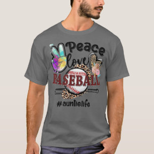 Peace Love Baseball Auntie Life Ma Grandma Leopar T-shirt