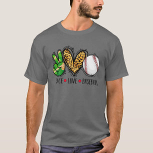 Peace Love Baseball Gift Sport Lovers Leopard Mann T-shirt