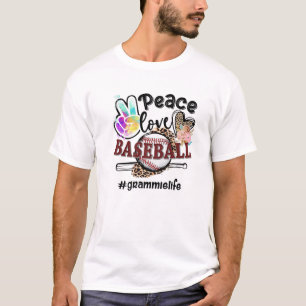 Peace Love Baseball Grammie Life Ma Grandma Leopa T-shirt