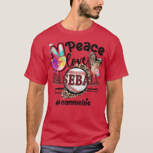 Peace Love Baseball Nannie Life Ma Grandma Leopar T-shirt