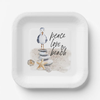 Peace Love Beach Seagull Coastal Papieren Bordje