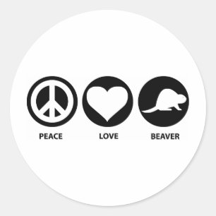 Peace Love Beaver Ronde Sticker