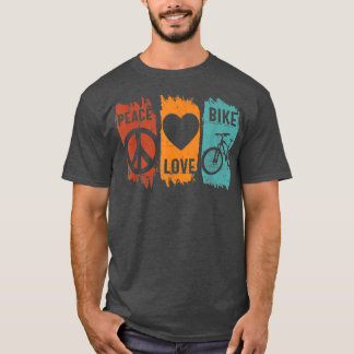 Peace Love Bike Biker Cycle Retro Mountain Biking T-shirt