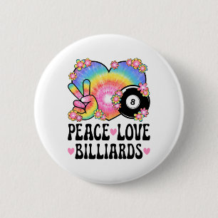 Peace Love Biljart Lover 60s 70s Hippie Outfit B Ronde Button 5,7 Cm