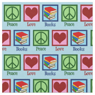 Peace Love Books Cute Blue Bookworm Stof
