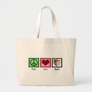 Peace Love Books Grote Tote Bag