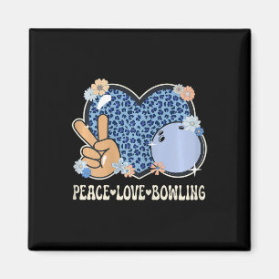 Peace Love Bowling Lover Leopard Print Meisjes Sch Magneet