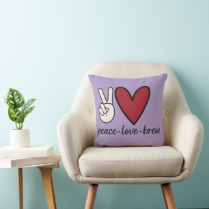 Peace Love Brew Coussin de jet minimaliste pour