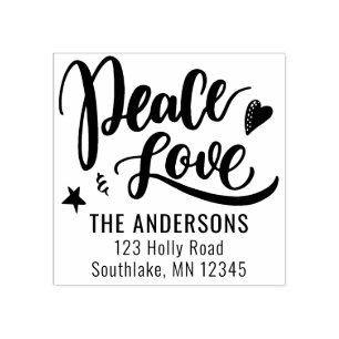Peace Love Brush Script Vakantie retour adres Rubberstempel