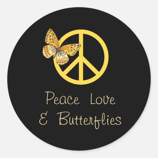 Peace Love & Butterflies Ronde Sticker (Voorkant)