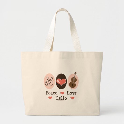 Peace Love Cello Music Bag Grote Tote Bag (Voorkant)
