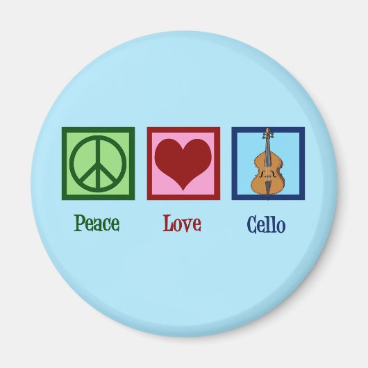 Peace Love Cello Speler Blauw Magneet (Voorkant)