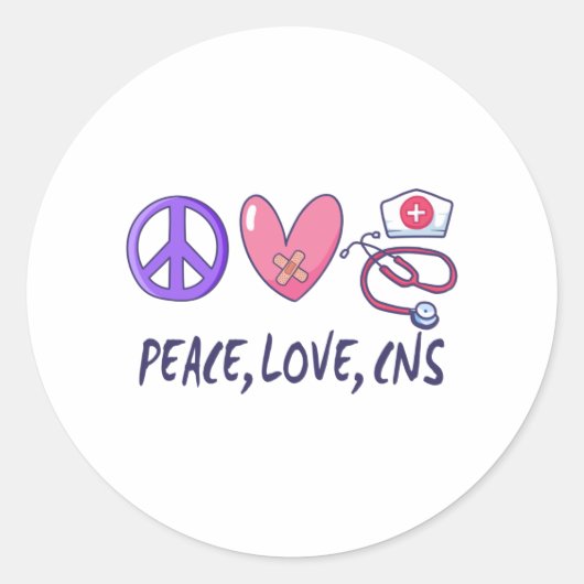Peace Love CNS Nurse Ronde Sticker (Voorkant)