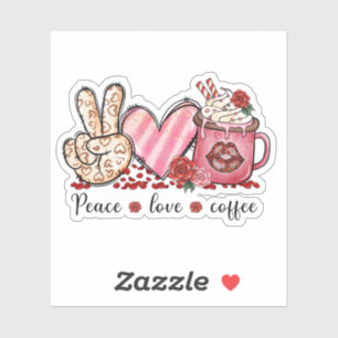 Peace Love Coffee Hearts Pink Valentijns's Sticker