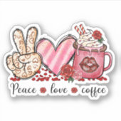Peace Love Coffee Hearts Pink Valentijns's Sticker (Voorkant)