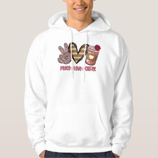 Peace Love Coffee Pink Leopard Valentijnsdag Prem Hoodie