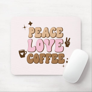 Peace Love Coffee Retro 70's roze Brown Muismat