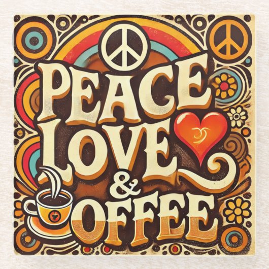 Peace, Love & Coffee Retro Onderzetter (Voorkant)