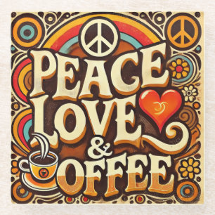 Peace, Love & Coffee Retro Onderzetter Glazen Onderzetter