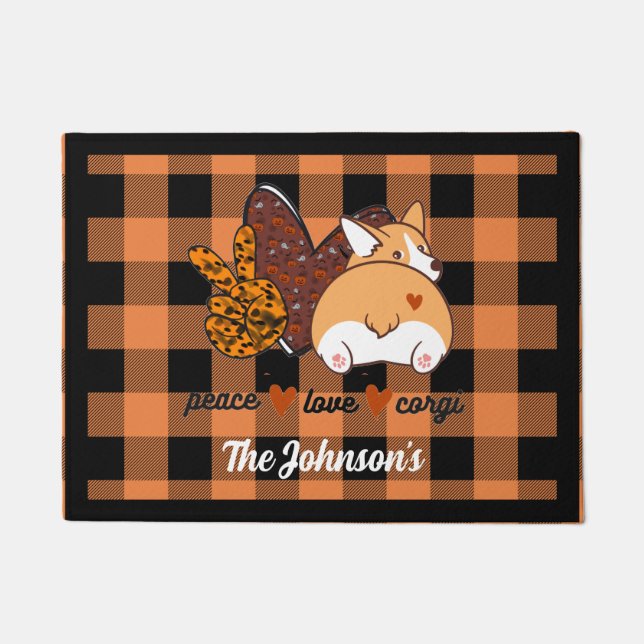 Peace Love Corgi door Mat (Voorkant)
