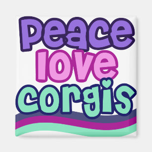 Peace Love Corgi Retro Magneet