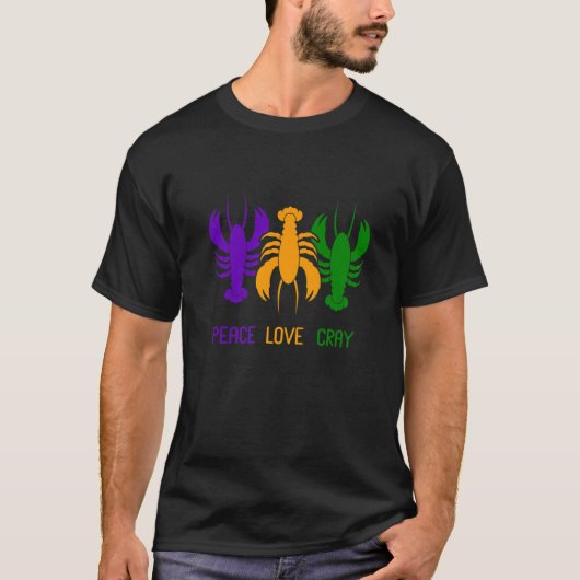 Peace Love Crayfish Lobster Fan Crawfish Mardi Gra T-shirt (Voorkant)