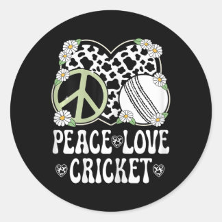 Peace Love Cricket Lover Cow Print Women Girls Cut Ronde Sticker