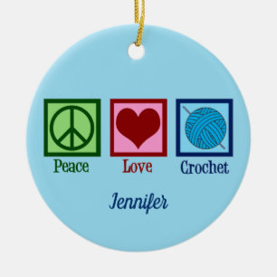 Peace Love Crochet Cute Monogram Crocheter Keramisch Ornament