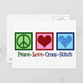 Peace Love Cross Stitch Briefkaart (Voorkant / Achterkant)