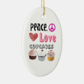 Peace Love Cupcakes kerstboomversiering Keramisch Ornament (Rechts)