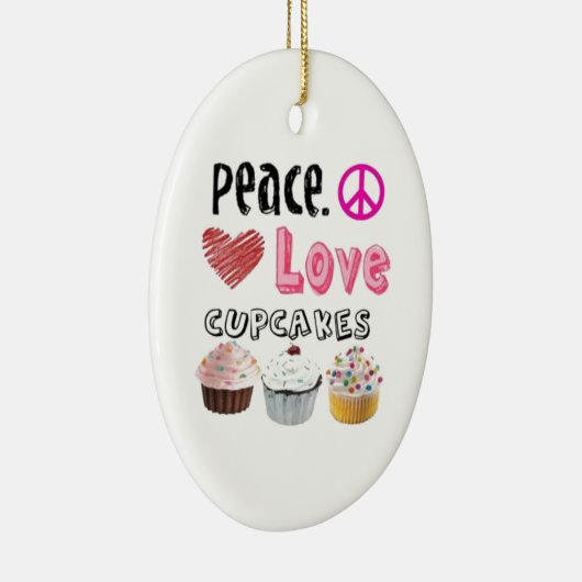 Peace Love Cupcakes kerstboomversiering Keramisch Ornament (Rechts)