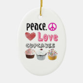 Peace Love Cupcakes kerstboomversiering Keramisch Ornament (Voorkant)