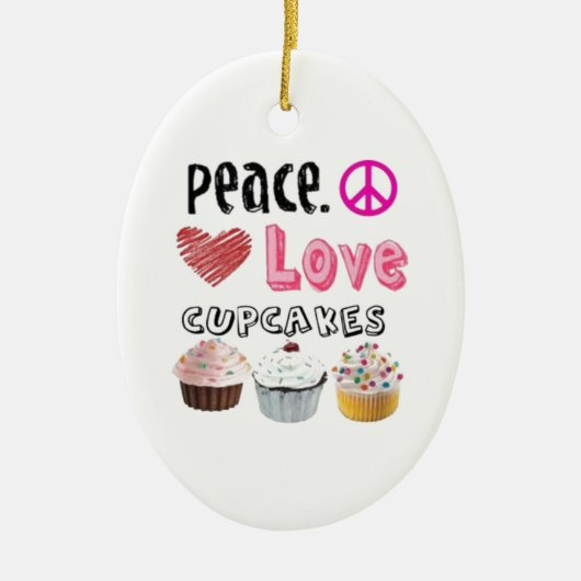 Peace Love Cupcakes kerstboomversiering Keramisch Ornament (Voorkant)