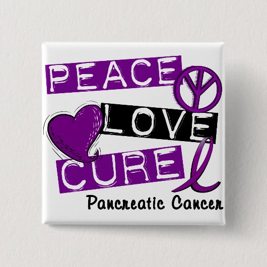 PEACE LOVE CURE 1 VIERKANTE BUTTON 5,1 CM (Voorkant)
