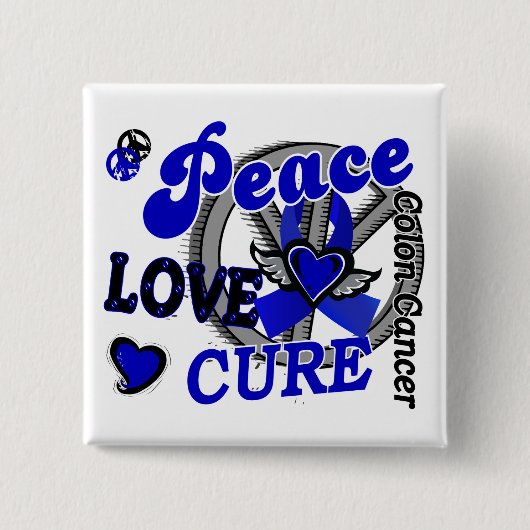 Peace Love Cure 2 Colon Cancer Vierkante Button 5,1 Cm (Voorkant)