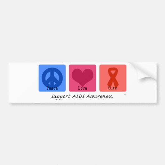 Peace Love Cure AIDS Bumpersticker (Voorkant)
