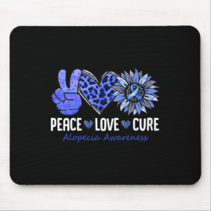 Peace Love Cure Alopecia Awareness Blue Sunflower Muismat