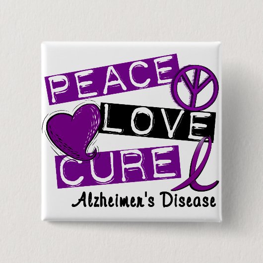 PEACE LOVE CURE ALZHEIMER DISEASE VIERKANTE BUTTON 5,1 CM (Voorkant)