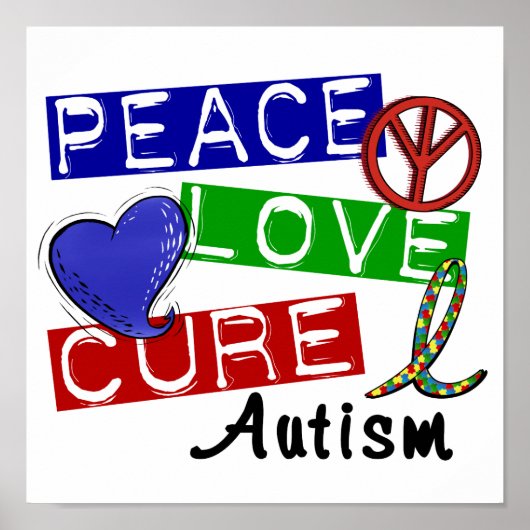 Peace Love Cure Autisme Poster (Voorkant)