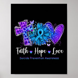 Peace Love Cure Blauwgroen en Paarse zonnebloem ze Poster