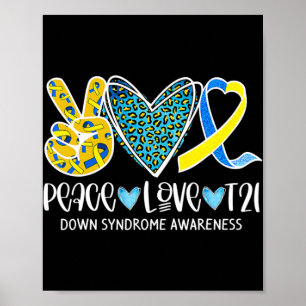 Peace Love Cure Blue & Yellow Ribbon Down Syndrome Poster