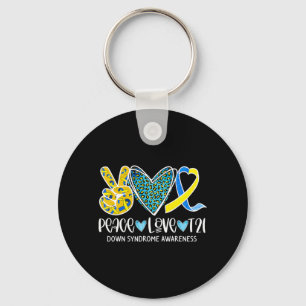 Peace Love Cure Blue & Yellow Ribbon Down Syndrome Sleutelhanger