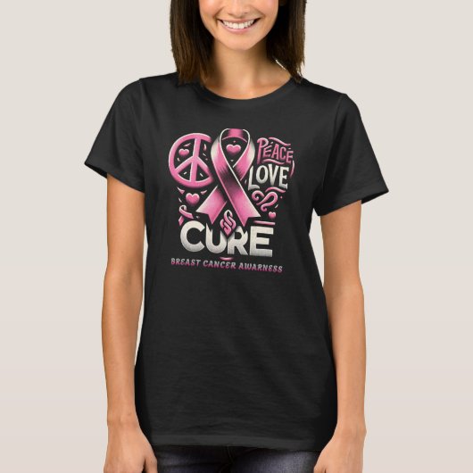 Peace Love Cure Breast Cancer Awareness Shirt (Voorkant)