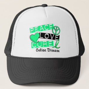 PEACE LOVE CURE CELIAC DISEASE T-Shirts Trucker Pet
