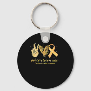 Peace Love Cure Childhood Cancer Awareness Gold Ri Sleutelhanger