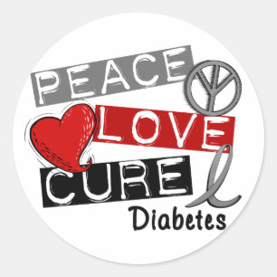 PEACE LOVE CURE DIABETES RONDE STICKER